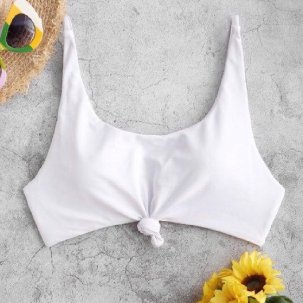 Small, white, knotted bikini top